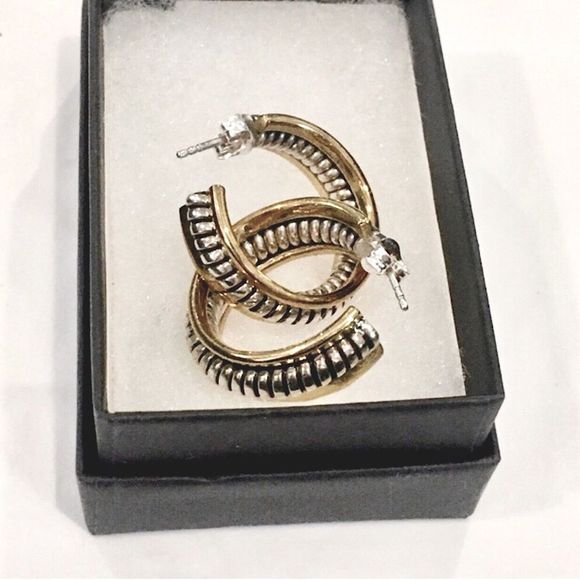 SILPADA P0382 Sterling Silver 925 Two Tone Hoop Earrings NIB - Picture 5 of 10